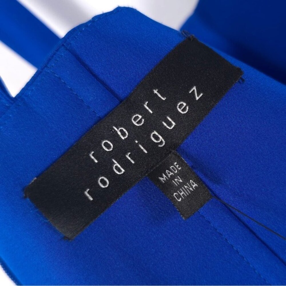 NWT ROBERT RODRIGUEZ 100% SILK One Shoulder Draped Ruffle Blue R804D42 Size 6 - Picture 4 of 11